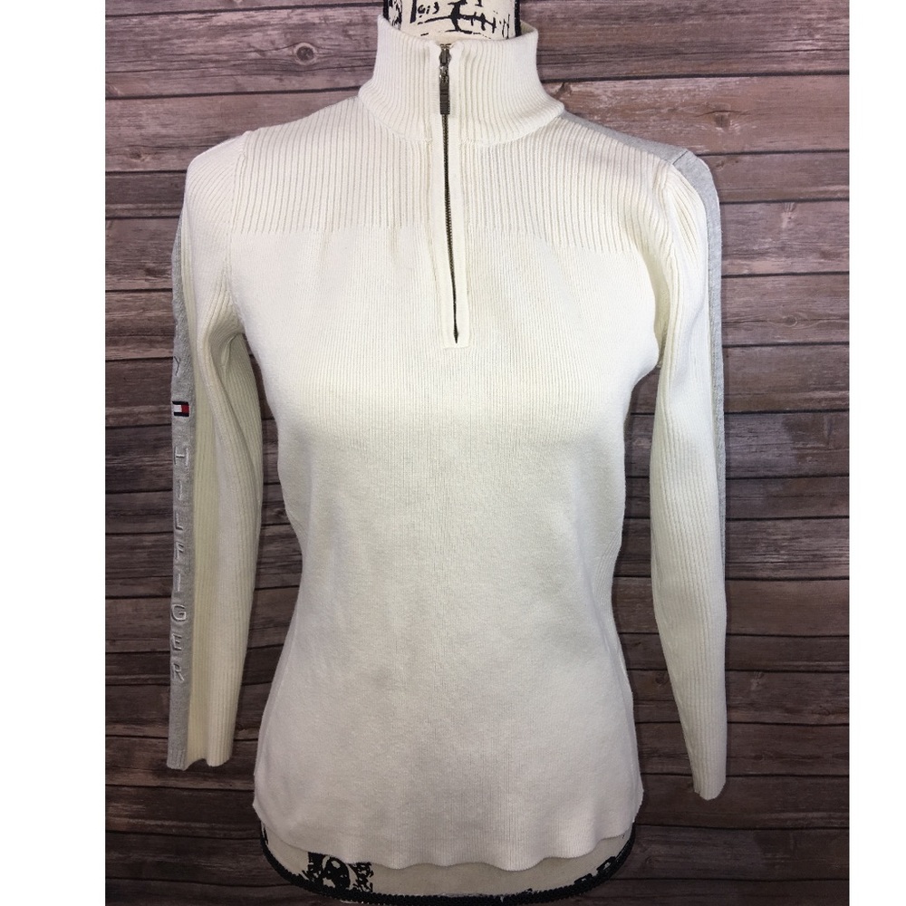 Tommy Hilfiger White/Grey quarter zip pullover